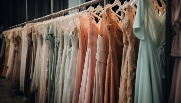 Perchero de vestidos de diversos colores